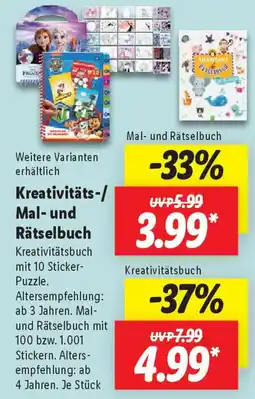 Lidl Kreativitäts-/ Mal- und Rätselbuch Angebot