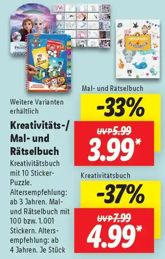 Lidl Kreativitäts-/ Mal- und Rätselbuch Angebot
