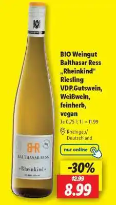Lidl BIO Weingut Balthasar Ress „Rheinkind“ Riesling VDP.Gutswein, Weißwein, feinherb, vegan Angebot