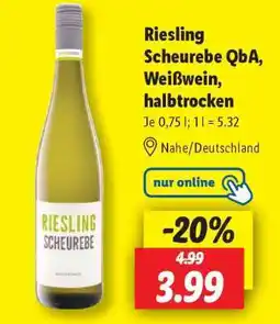 Lidl Riesling Scheurebe QbA, Weißwein, halbtrocken Angebot