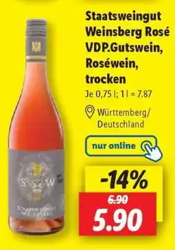 Lidl Staatsweingut Weinsberg Rosé VDP.Gutswein, Roséwein, trocken Angebot