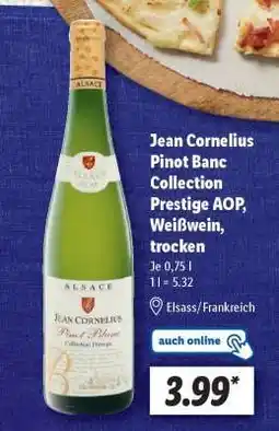 Lidl Jean Cornelius Pinot Banc Collection Prestige AOP, Weißwein, trocken Angebot
