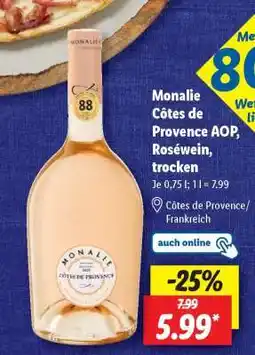 Lidl Monalie Côtes de Provence AOP, Roséwein, trocken Angebot