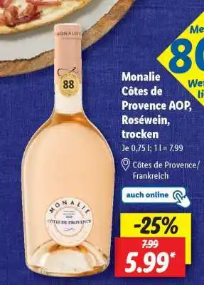 Lidl Monalie Côtes de Provence AOP, Roséwein, trocken Angebot