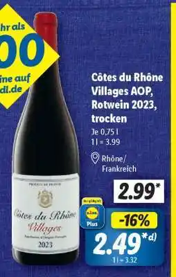 Lidl Côtes du Rhône Villages AOP, Rotwein 2023, trocken Angebot