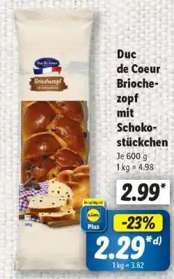 Lidl Duc de Coeur Briochezopf mit Schokostückchen Angebot