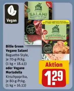 REWE Billie Green Vegane Salami Baguette-Style oder Vegane Mortadella Kirschpaprika Angebot