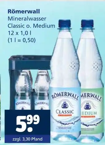 Getränkewelt Römerwall mineralwasser classic o. medium Angebot