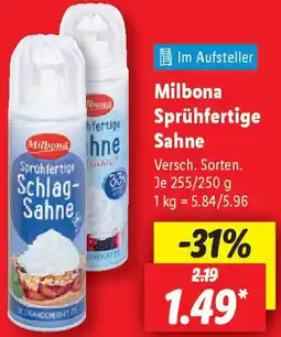 Lidl Milbona Sprühfertige Sahne Angebot