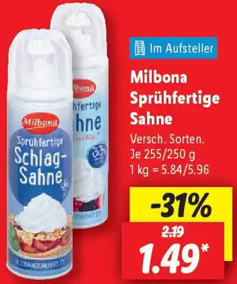 Lidl Milbona Sprühfertige Sahne Angebot