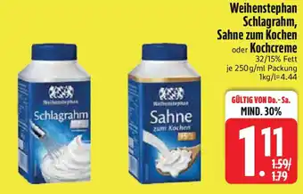 Edeka Weihenstephan Schlagrahm, Sahne zum Kochen oder Kochcreme Angebot