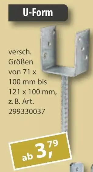 Sonderpreis Baumarkt versch. Pfostenträger, verzinkt U-Form Angebot