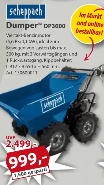Sonderpreis Baumarkt scheppach Dumper DP3000 Angebot