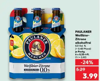 Kaufland PAULANER Weißbier- Zitrone alkoholfrei Angebot