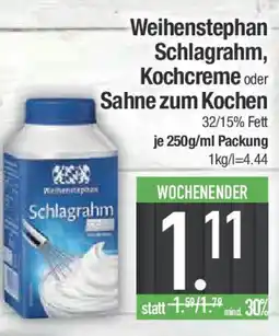 E-Center Weihenstephan Schlagrahm, Kochcreme oder Sahne zum Kochen Angebot