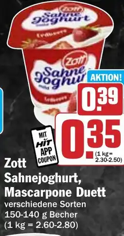 Hit Zott Sahnejoghurt, Mascarpone Duett Angebot