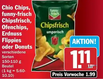 Hit Chio Chips, funny-frisch Chipsfrisch, Ofenchips, Erdnuss Flippies oder Donuts Angebot