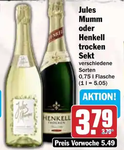 Hit Jules Mumm oder Henkell trocken Sekt Angebot