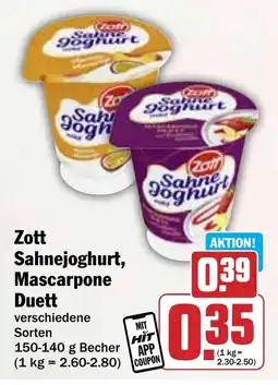 Hit Zott Sahnejoghurt, Mascarpone Duett Angebot