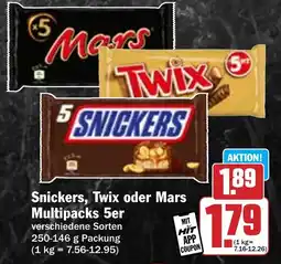 Hit Snickers, Twix oder Mars Multipacks 5er Angebot