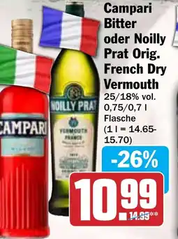 Hit Campari Bitter oder Noilly Prat Orig. French Dry Vermouth Angebot