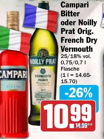 Hit Campari Bitter oder Noilly Prat Orig. French Dry Vermouth Angebot