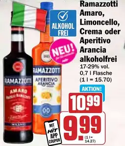 Hit Ramazzotti Amaro, Limoncello, Crema oder Aperitivo Arancia alkoholfrei Angebot