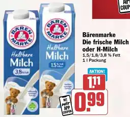 Hit Bärenmarke Die frische Milch oder H-Milch Angebot