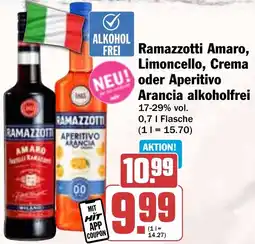 Hit Ramazzotti Amaro, Limoncello, Crema oder Aperitivo Arancia alkoholfrei Angebot