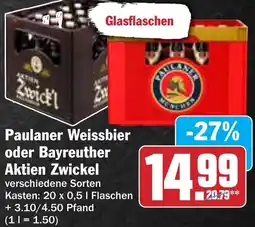 Hit Paulaner Weissbier oder Bayreuther Aktien Zwickel Angebot