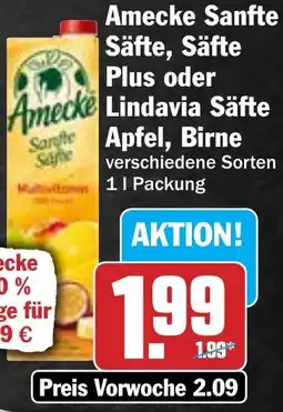 Hit Amecke Sanfte Säfte, Säfte Plus oder Lindavia Säfte Apfel, Birne Angebot