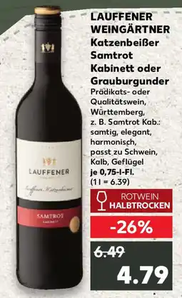 Kaufland LAUFFENER WEINGÄRTNER Katzenbeißer Samtrot Kabinett oder Grauburgunder Angebot