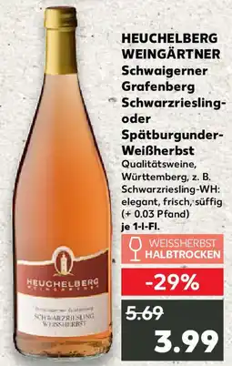 Kaufland HEUCHELBERG WEINGÄRTNER Schwaigerner Grafenberg Schwarzriesling- oder Spätburgunder- Weißherbst Angebot