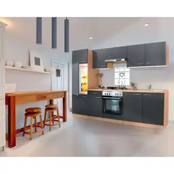 Netto Marken-Discount Respekta Küchenzeile KB270BGE 270 cm Grau-Buche Nachbildung Angebot