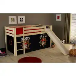 Netto Marken-Discount Vipack Spielbett Pino mit Rutsche und Textilset Pirates, Kiefer massiv natur lackiert Angebot