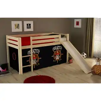 Netto Marken-Discount Vipack Spielbett Pino mit Rutsche und Textilset Pirates, Kiefer massiv natur lackiert Angebot