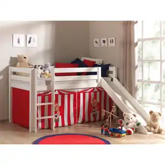 Netto Marken-Discount Vipack Spielbett Pino mit Rutsche und Textilset Zirkus, Kiefer massiv weiss lackiert Angebot