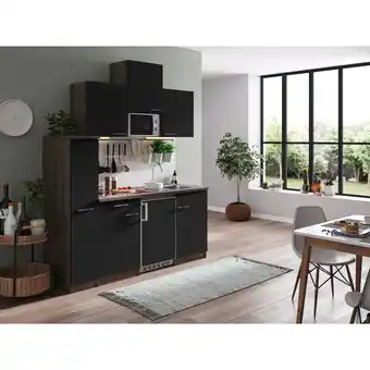 Netto Marken-Discount Respekta Küchenzeile KB180EYSMIC 180 cm Schwarz-Eiche York Nachbildung Angebot