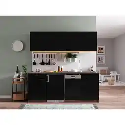 Netto Marken-Discount Respekta Küchenzeile KB195EYSC 195 cm Schwarz-Eiche York Nachbildung Angebot