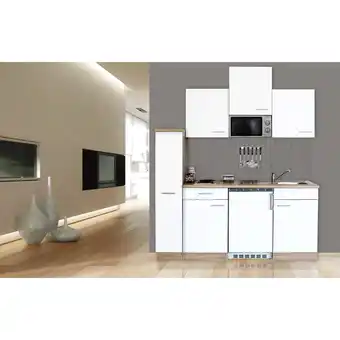 Netto Marken-Discount Respekta Küchenzeile KB180ESWMI 180 cm Weiß-Eiche Sägerau Nachbildung Angebot