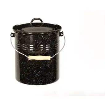 Netto Marken-Discount Emaille-Mülleimer mit Deckel schwarz-weiß-gesprenkelt 10 Liter Angebot