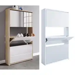 Netto Marken-Discount VCM Holz Schuhschrank Maße: H. 112 x B. 63 x T. 17 cm 3 Klappen mit Spiegel - Stido XL Angebot