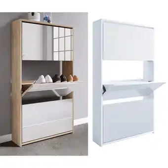Netto Marken-Discount VCM Holz Schuhschrank Maße: H. 112 x B. 63 x T. 17 cm 3 Klappen mit Spiegel - Stido XL Angebot