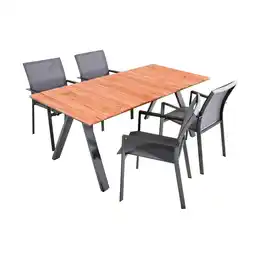 Netto Marken-Discount 5-tlg. Teak Tischgruppe DAVINA Set Garten Sitzgruppe Outdoor Grau Holz Möbel Angebot