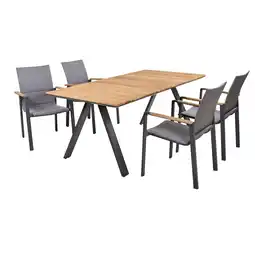 Netto Marken-Discount 5-tlg. Teak Alu Tischgruppe DAVINA Set Garten Sitzgruppe Outdoor Grau Holz Möbel Angebot