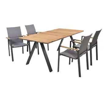 Netto Marken-Discount 5-tlg. Teak Alu Tischgruppe DAVINA Set Garten Sitzgruppe Outdoor Grau Holz Möbel Angebot