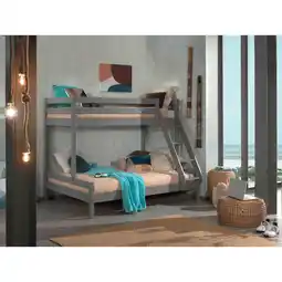 Netto Marken-Discount Familienbett Martin 90 x 200 und 140 x 200 cm, mit Leiter in Kiefer massiv grau Angebot