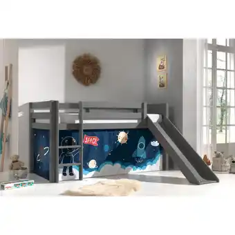Netto Marken-Discount Halbhohes Bett PINO, mit Rutsche und Textilset Space Shuttle, Ausf. Kiefer massiv versch. Farben Angebot