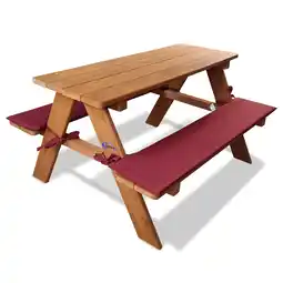 Netto Marken-Discount Coemo Kinder-Sitzgruppe Picknicktisch Spieltisch Holz mit zwei Sitzpolstern Angebot