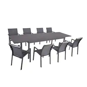 Netto Marken-Discount 9-tlg Alu Tischgruppe NEREA Set Garten Sitzgruppe Outdoor Grau Metall Kunststoff Angebot